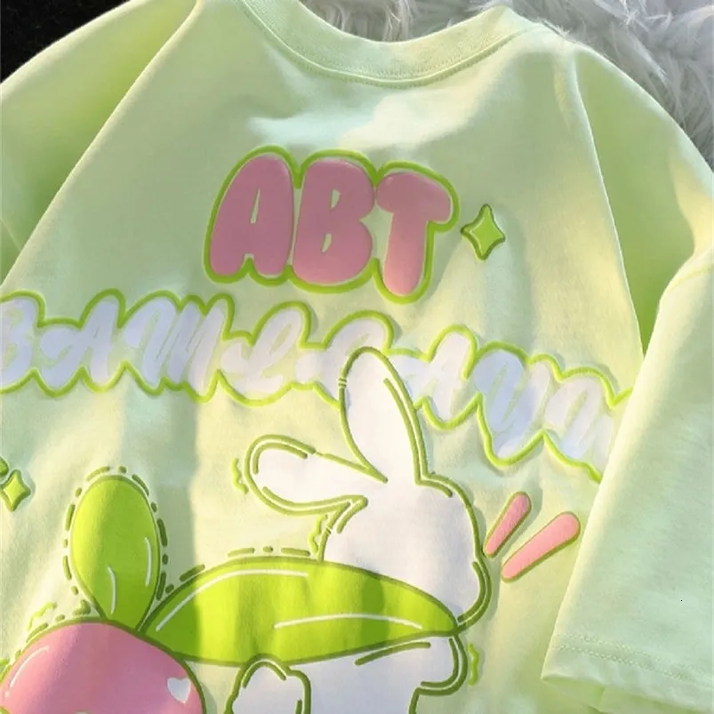 T-shirt da donna Deeptown Kawaii Rabbit Print T-shirt Donna Harajuku Sweet Gir Tops Graphic Cotton Casual Kpop Tshirt Cute Tees Summer 230609