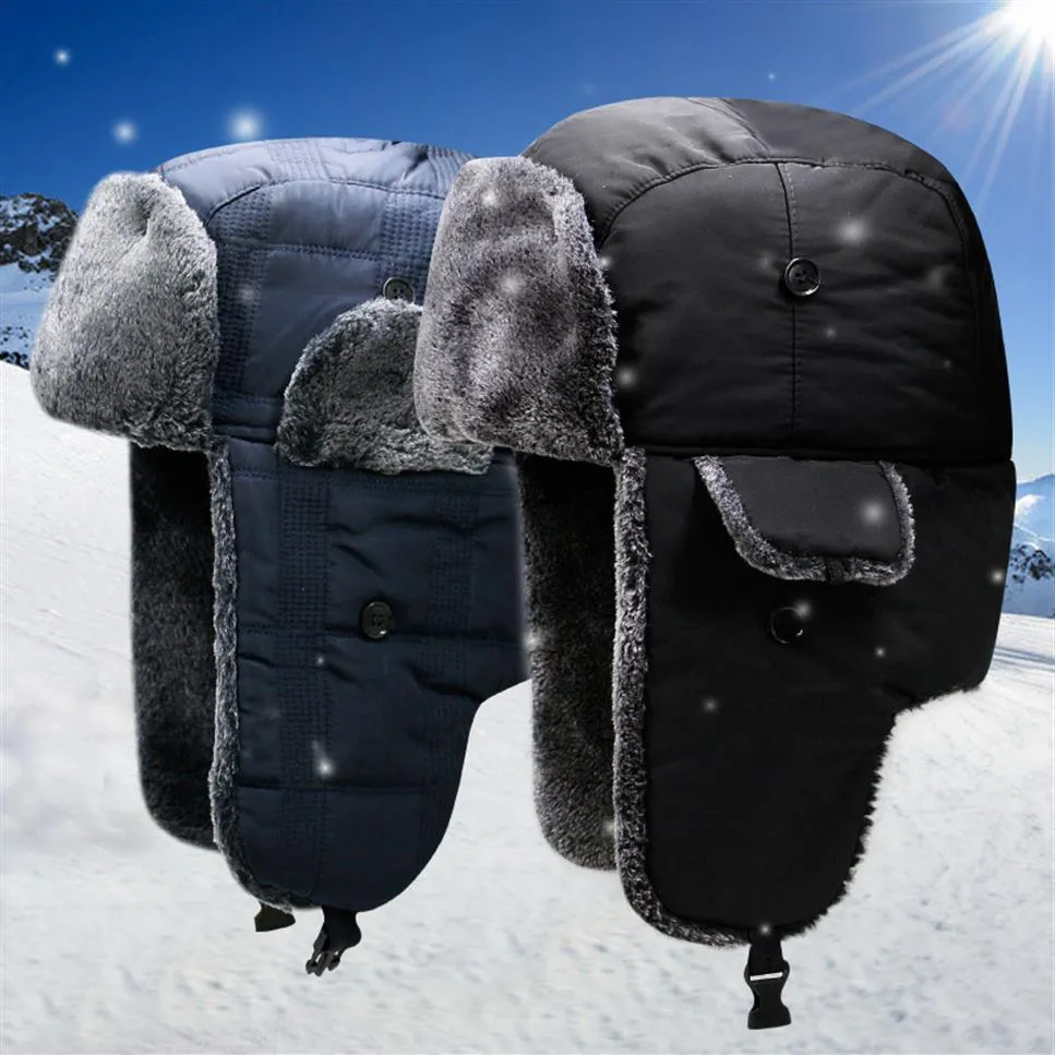 Vinter trapper ushanka hatt varm rysk trupper faux päl öronflik skid hattar mössa passar män kvinnor257o