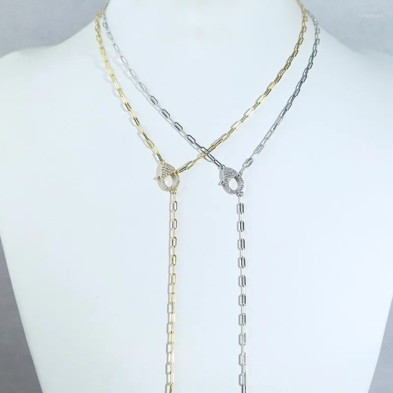 Catene Autentica catena a maglie aperte in argento sterling 925 Oro Vermail Lariat Collana a forma di Y per le donne Fascino aragosta