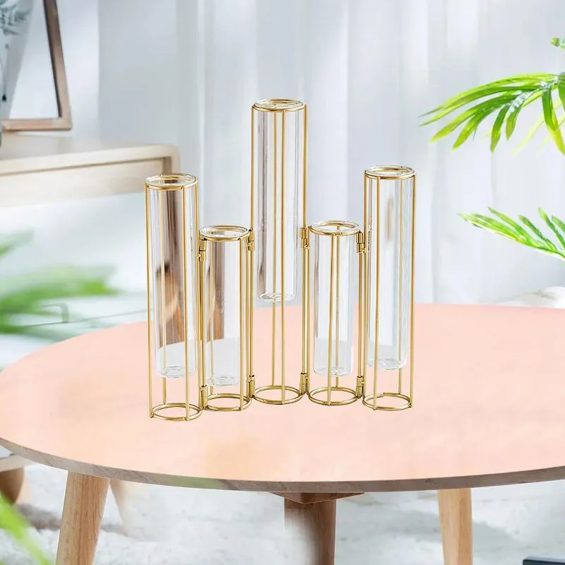 Vases Hinged Flower Vase Test Tube Set With Stand Plant Holder Folding Glass For Wedding Table Centerpiece Decoration