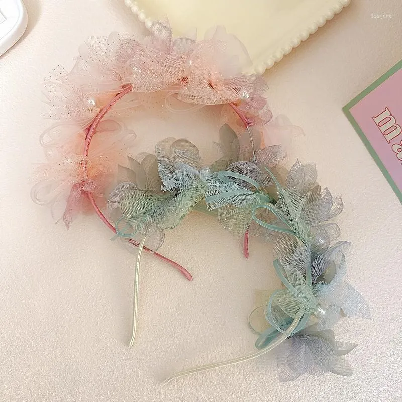 Accessori per capelli 12 pezzi Fasce per capelli floreali in tulle glitterato Fasce per capelli rigide con fiore di perle Boutique di copricapo da principessa per ragazze