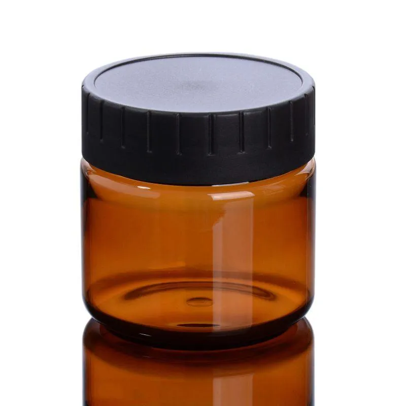 Kwaliteit Amber PET Plastic Potten Ronde Lekvrije Cosmetische Voedsel Containers Fles met Zwarte PP Deksels Witte Pakking 2oz 33oz 4oz Lnqev