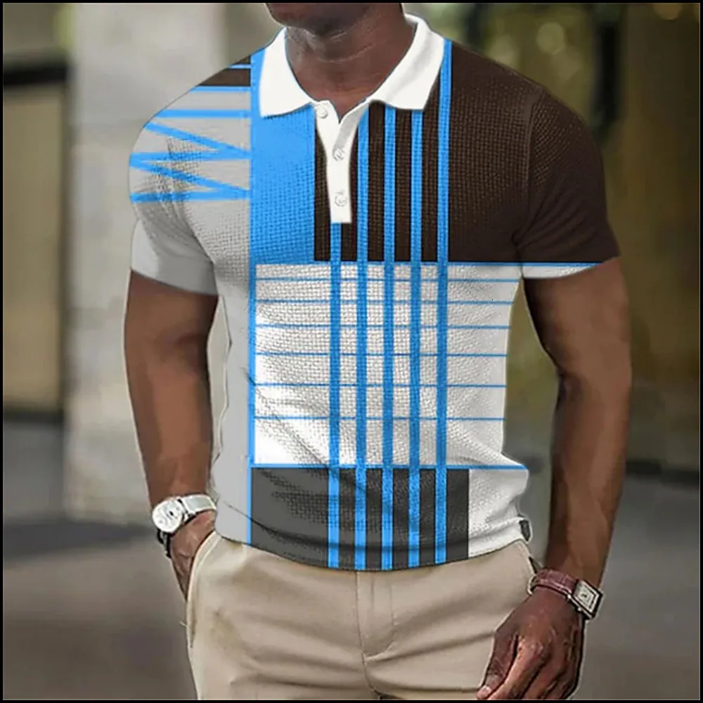 Men's Polos Mens Short Sleeves 3d All-over Print Men's Polo Shirt Geometric Patterns Summer Short-sleeved Clothing Street Leisure Polo Tops 230609