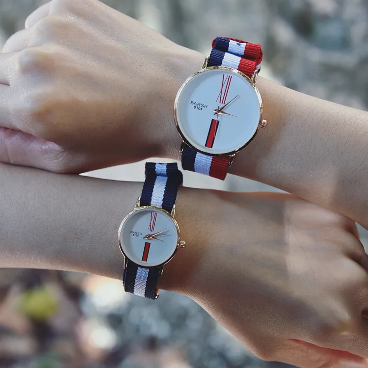 Europejski i amerykański zegarek: para zegarków mężczyzn i kobiet, nylonowy pasek uczniów szkół średnich, kwarcowy zegarek