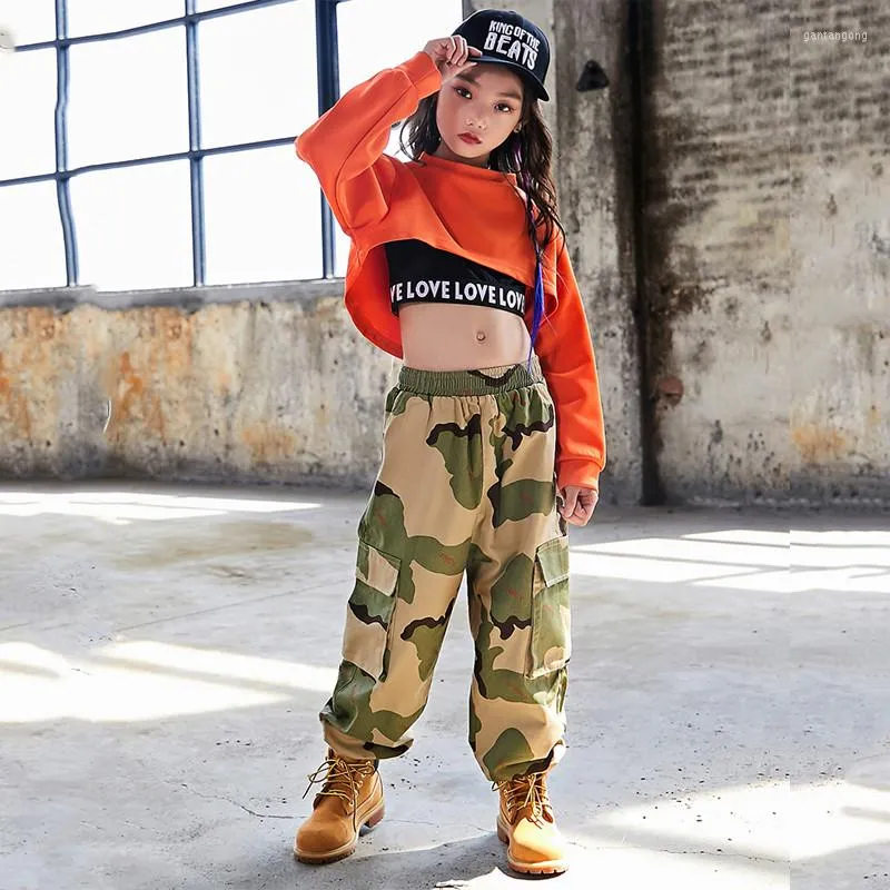 Scene Wear Children Day Jazz Dance Costumes Girls Summer Vest Camouflage Pants Outfit Hip Hop Performance