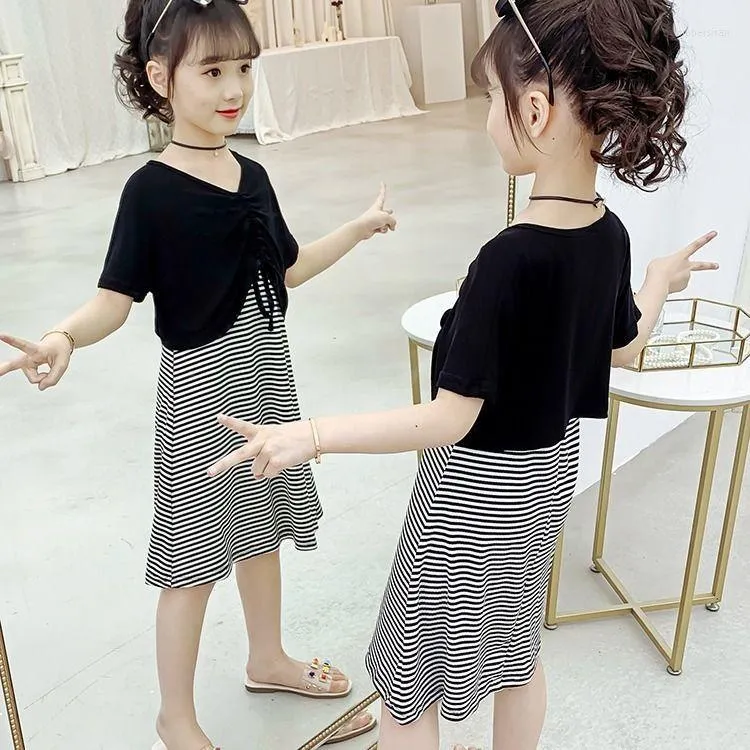 Clothing Sets 2023 Spring Little Girl Western Style Suspender Skirt Children's Short-sleeved Two-piece Suit Girls Dress
