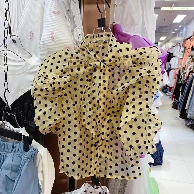 Vintage Polka Dot Organza Blouse - Womens Court Style Crop