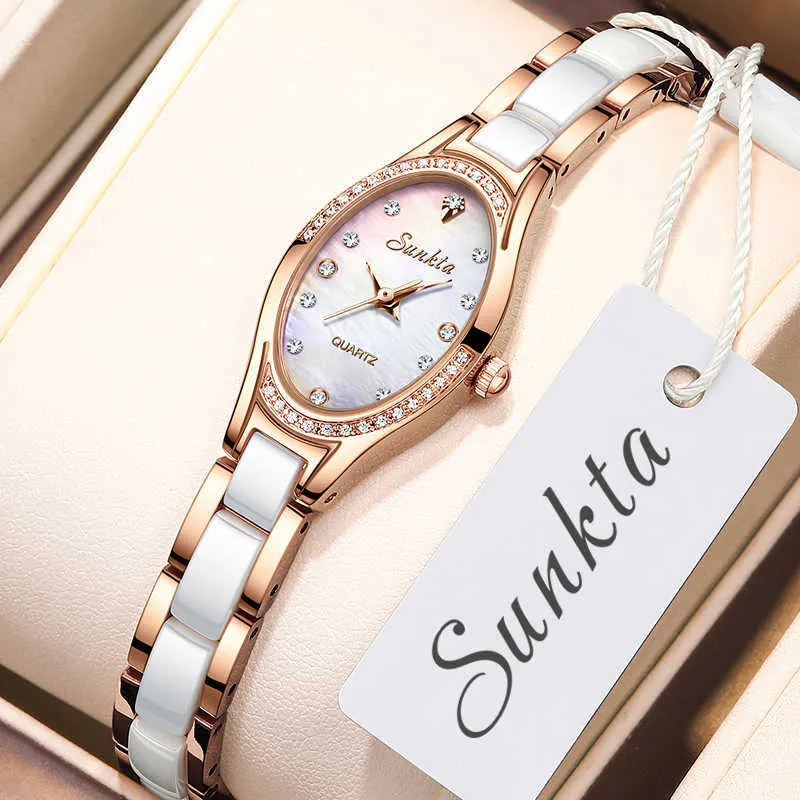 Lige Sunkta Ladies Watches Fashion Elegant Quartz Watch Women Dress Wristwatch With Rhinestone Dial Rose Gold Steel Band Clock230605