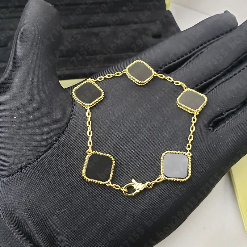 Großhändler Modisches, hochwertiges, klassisches 4/4-Kleeblatt-Armband, 18 Karat Gold, Onyx-Muschel, Perlmutt, Damen, Mädchen, Hochzeit, Muttertag, Schmuck, Damengeschenke