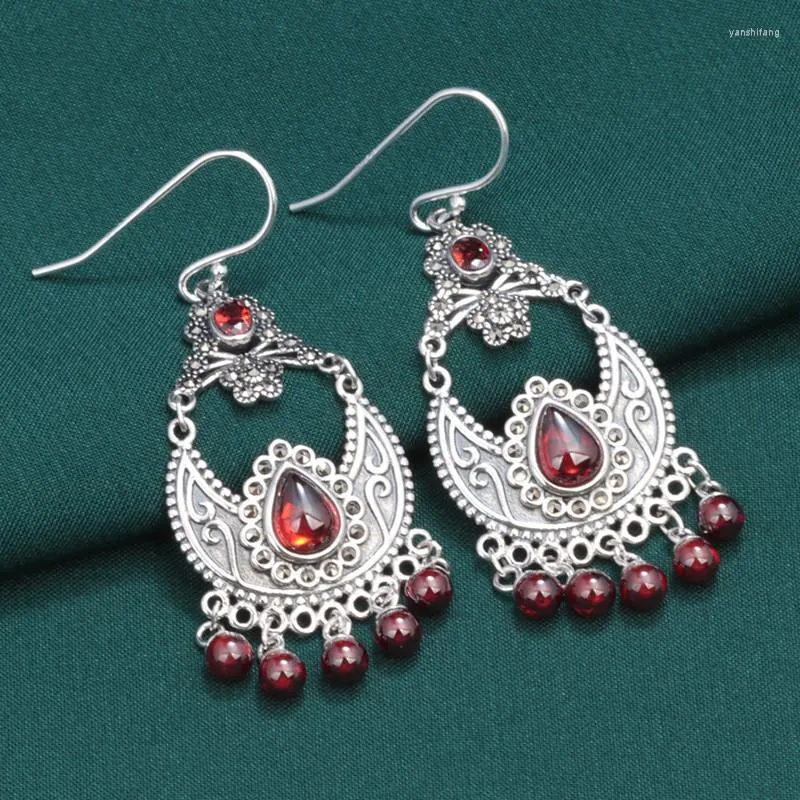 Dangle Boucles D'oreilles 925 En Argent Sterling Larme Longue Pour Les Femmes Vintage Style Ethnique Zircon Lustre Bijoux En Gros EH210