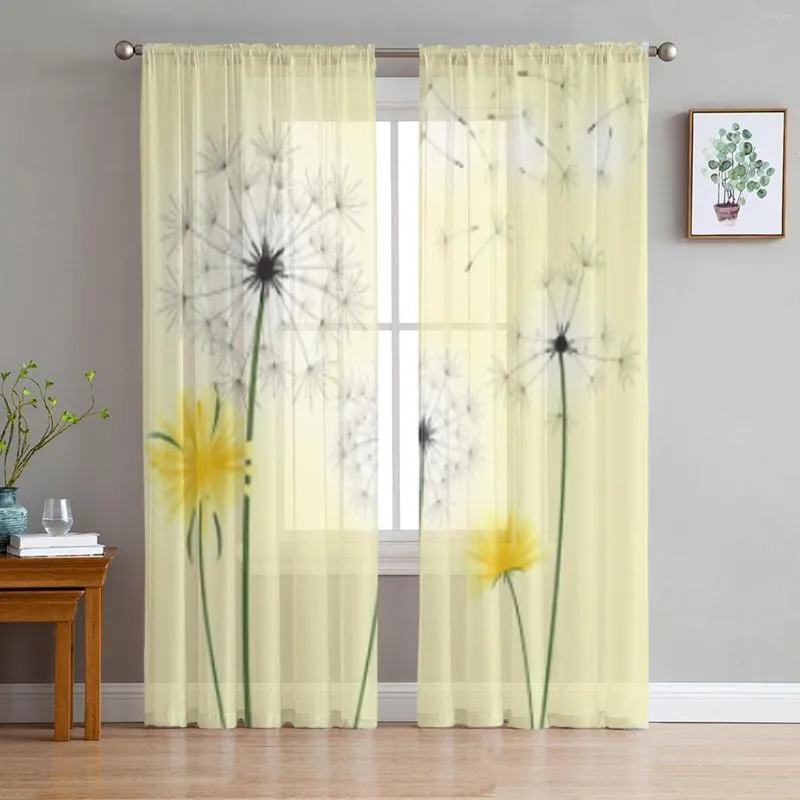 Curtain Gentle Dandelions Sheer Curtains For Living Room Modern Fashion Valance Kitchen Tulle