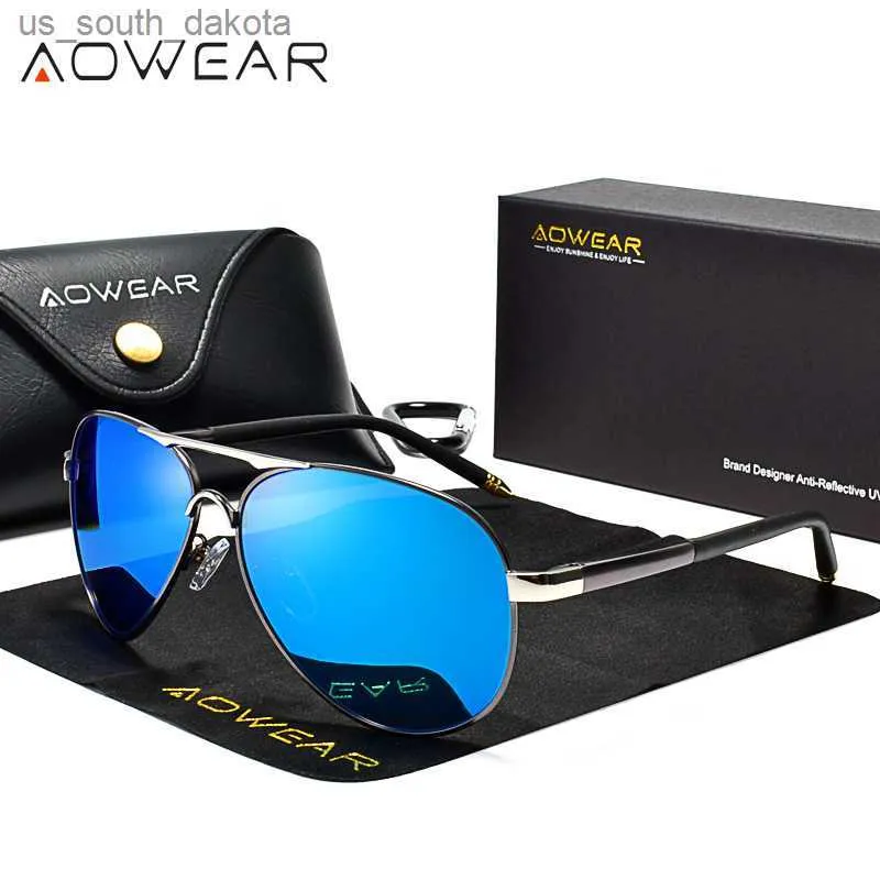 AOWEAR Marque Designer Lunettes de Soleil Polarisées Hommes Aviation Revêtement Miroir Lunettes de Soleil pour Homme Femmes oculos gafas lentes de sol L230523