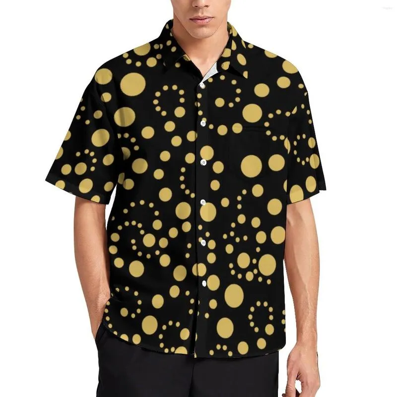 Men's Casual Shirts Gold Polka Dot Spots Print Vacation Shirt Summer Fashion Blouses Male Pattern 3XL 4XL