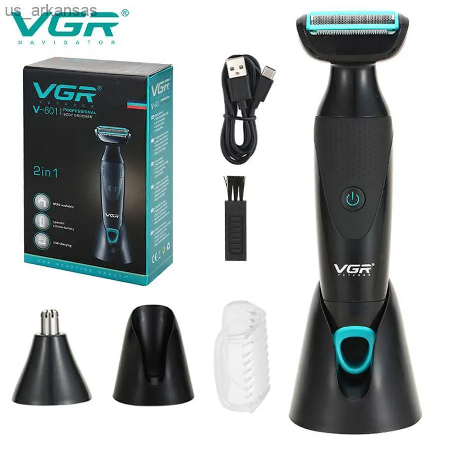 VGR 2 em 1 Aparador corporal para homens e mulheres Aparador de pêlos corporais lavável barba barbeador elétrico recarregável nariz orelha higiene molhado seco L230523