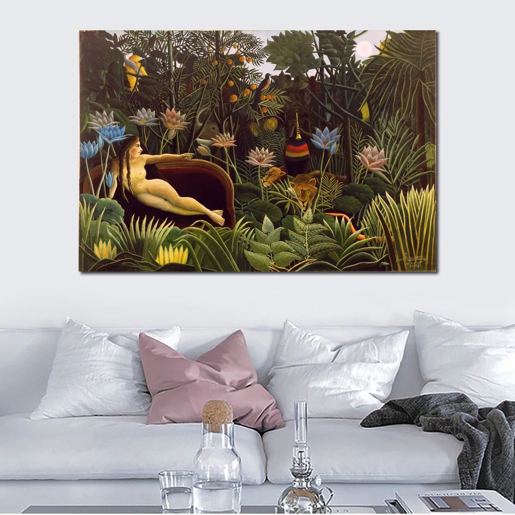 Jungle Landscape Canvas Art The Dream Henri Rousseau Painting Handmade Beautiful Family Room Decor