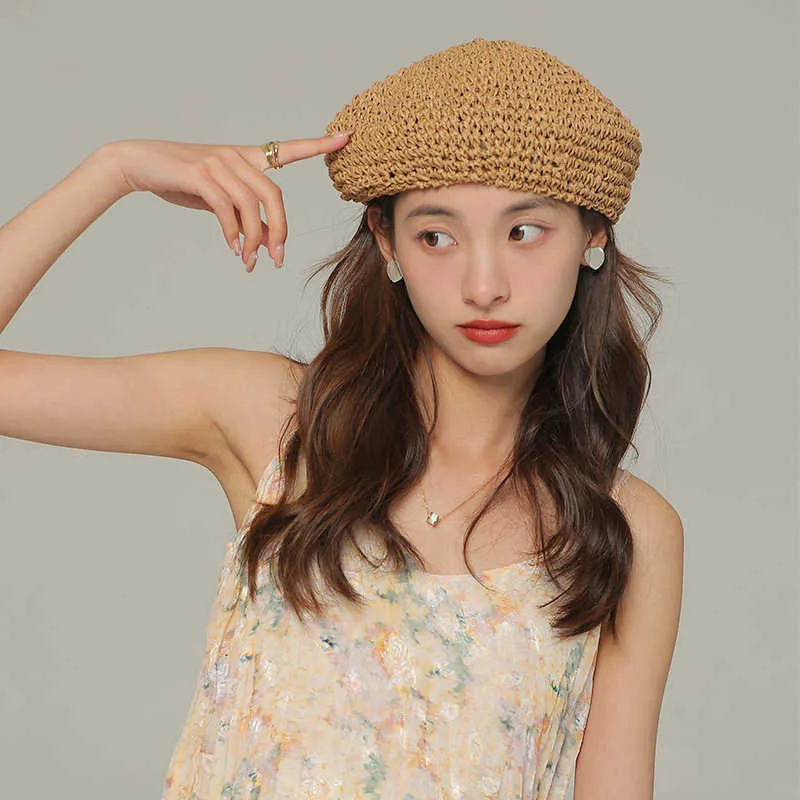 Boinas Moda Casual Boina tejida Mujer Francés Primavera Verano Vintage Beanie Hat Sólido G220612