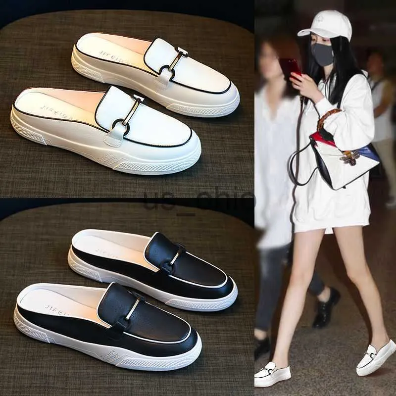 Terlik Kapalı Toe Half Terlik Kadınlar için 2021 Yeni Moda Yaz Açık Hava Allmatching Slipon Tembel Sandal Beyaz Ayakkabı J230612