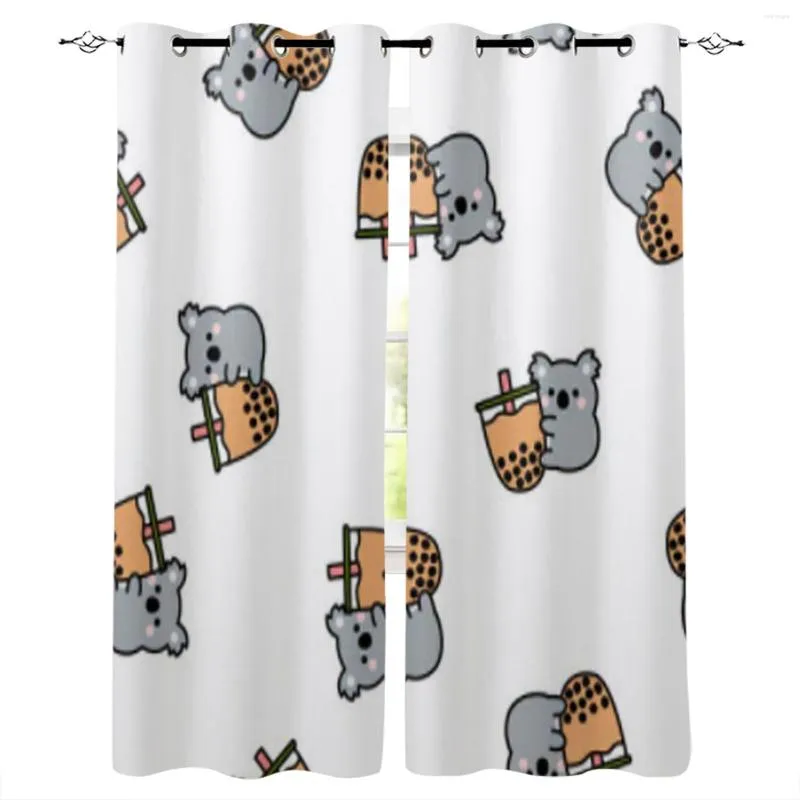 Curtain Koala Hold Milk Tea Cartoon Printing For Living Room Luxury Bedroom El Home Decor Window Balcony Drapes