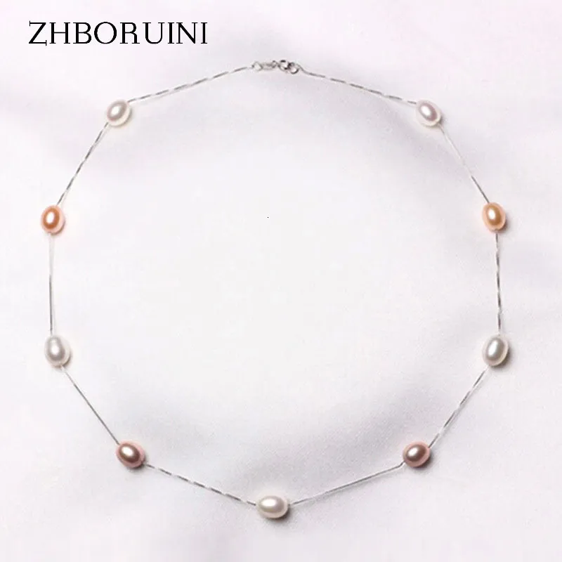 Anhänger Halsketten ZHBORUINI Feine Perlenkette 925 Sterling Silber Perlenschmuck Natürliche Süßwasserperle Choker Anhänger Schmuck Für Frauen Geschenk 230609