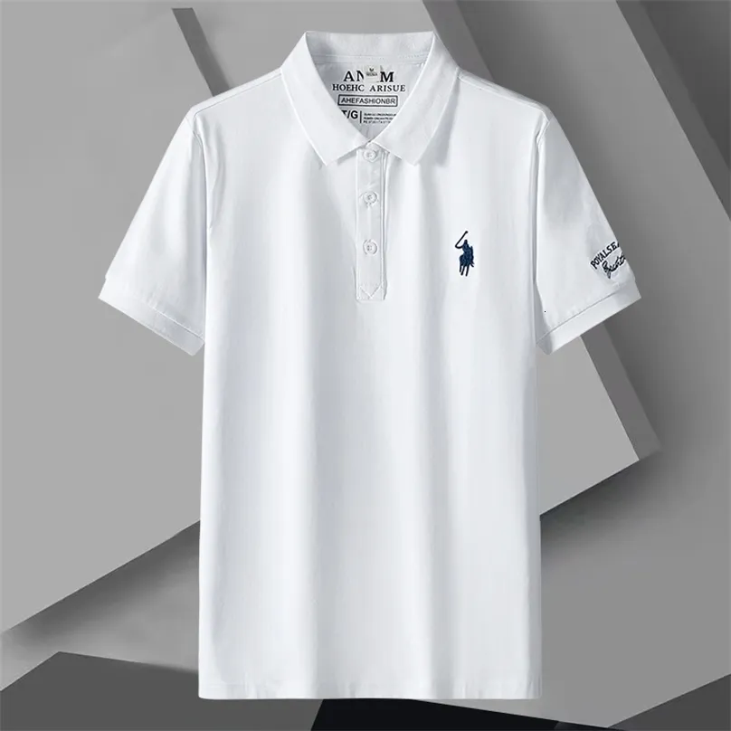 Herrpolos polo t-shirts för män kläder casual knapp camisetas toppar ropa playeras mode broderi vit kort ärm manlig tees 230609