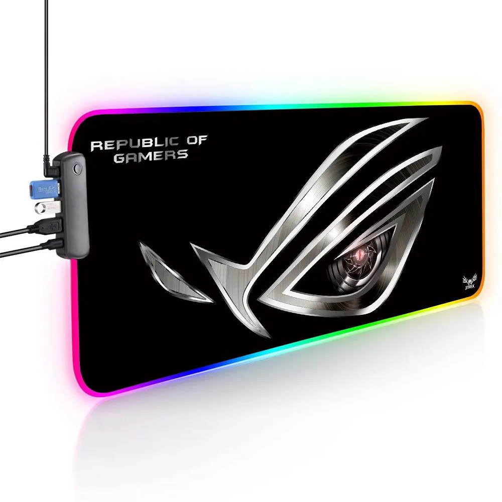 Poggia Hub USB Multiporta Tappetino per Mouse Tappetino retroilluminato RGB Asus Rog Gamer Splitter a 4 porte Mausepad Accessori da gioco Led Docking Station 90x40