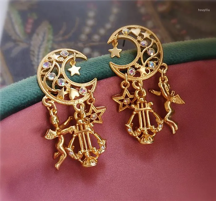 Boucles d'oreilles clou Western Antique Wind European And American Angel Star Crystal Tassel