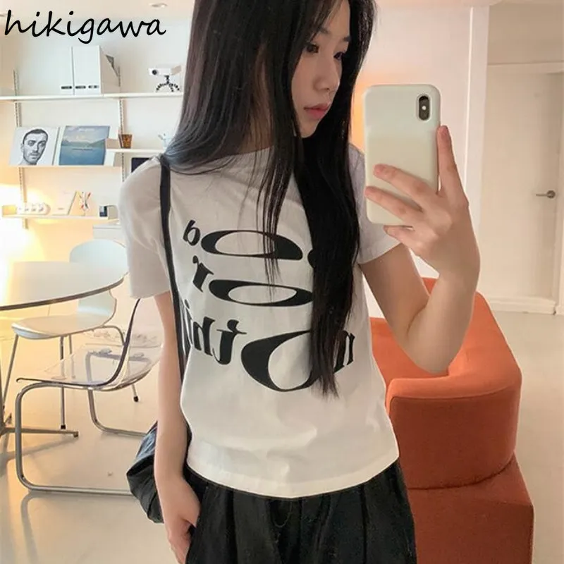 T-shirt da donna T-shirt moda T-shirt da donna estate coreana con stampa lettera Ropa Mujer Camicie da donna T-shirt oversize Y2K Casual T-shirt bianca 230612