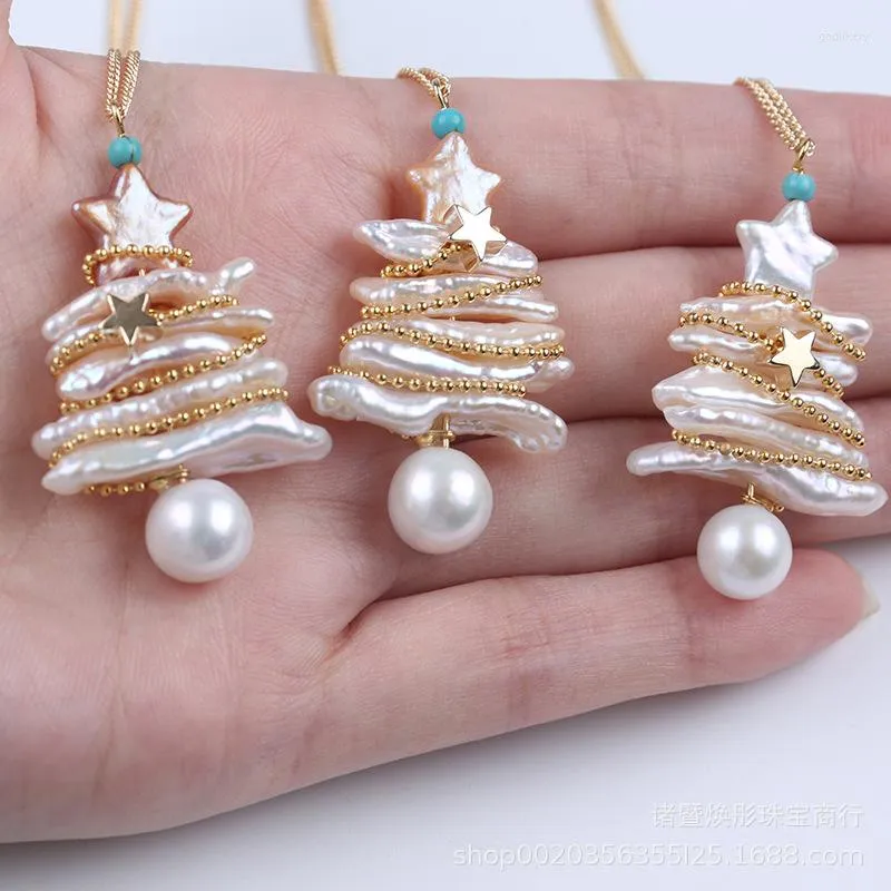 Chains Natural Freshwater Pearl Necklace Christmas Style Ornament Tree Pendant Set Chain Baroque Star