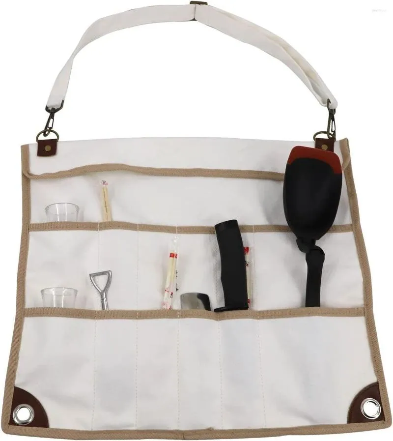 Bolsas de almacenamiento Bolsa enrollable para cubiertos | Organizador de utensilios de lona portátil que cuelga con múltiples compartimentos para picnic