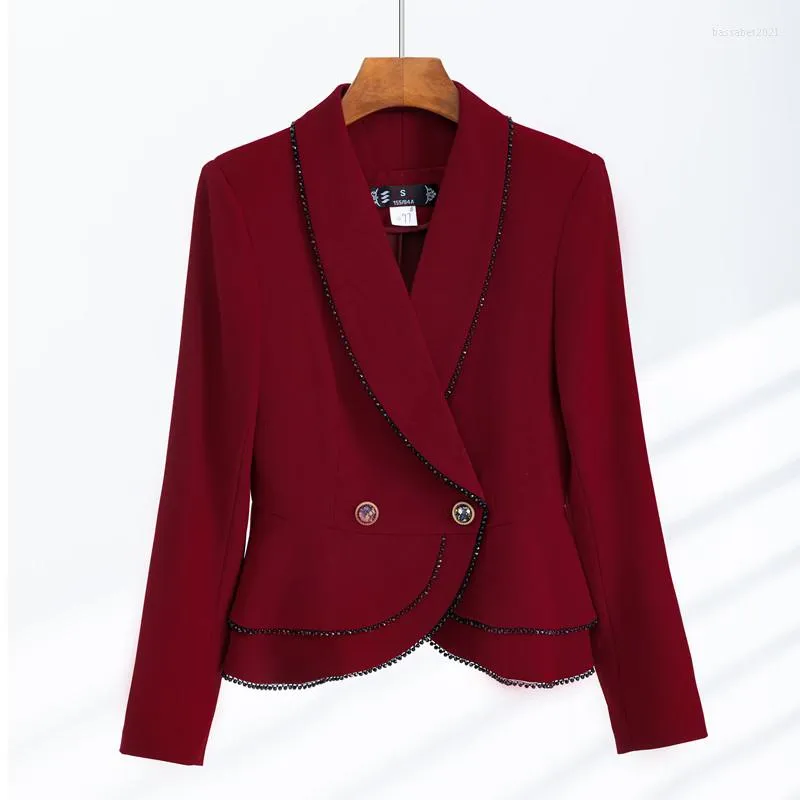 Женские костюмы Wine Red Blazer Women 2023 Осенний модный темперамент