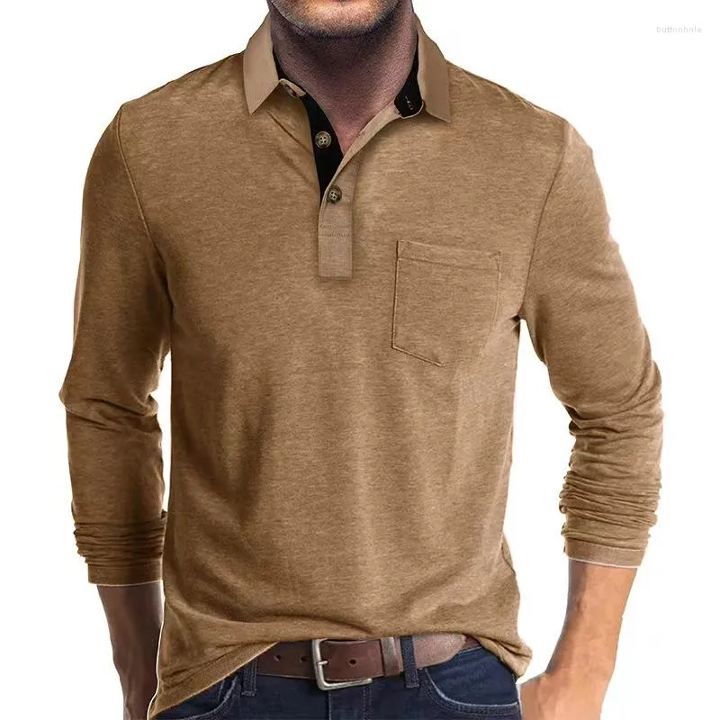 Mannen Polo Zomer Mannelijke Katoenen Polo Shirt Effen Kleur TeesTops Lange Mouwen Turn-Down Kraag Button Shir Voor mannen Casual Streetwear