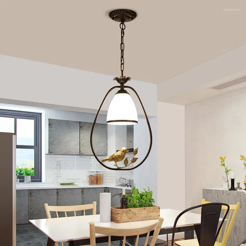 Lampes suspendues American Dining Room Lustre Creative Bird E27 Fer Verre Moderne Salon Chambre Couloir Balcon Lumières Décoratives