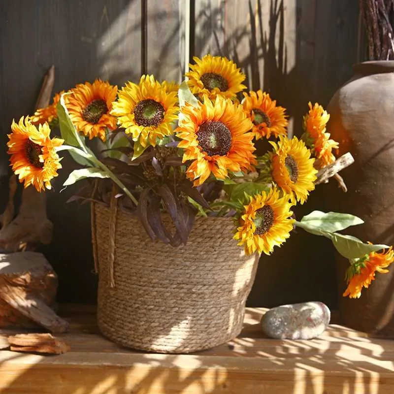 Flores secas simulación de una sola cabeza girasol hogar sala de estar decoraciones de mesa flor Artificial decoración de jardín de seda