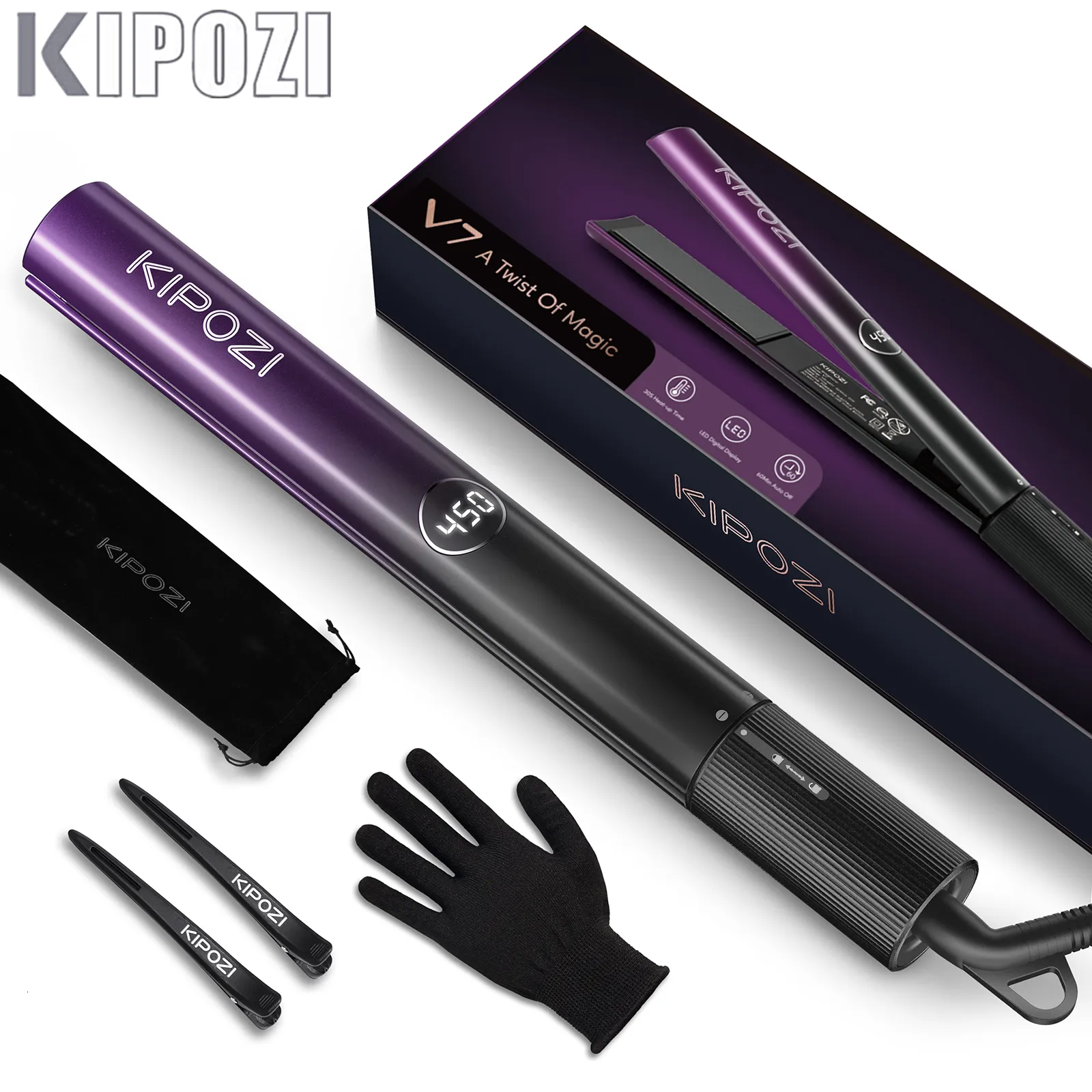 헤어 스트레이트너기 Kipozi 고급 모발 직선 2 in 1 flat Iron 컬링 아이언 나노 인스턴트 가열 디지털 LCD 디스플레이 230609