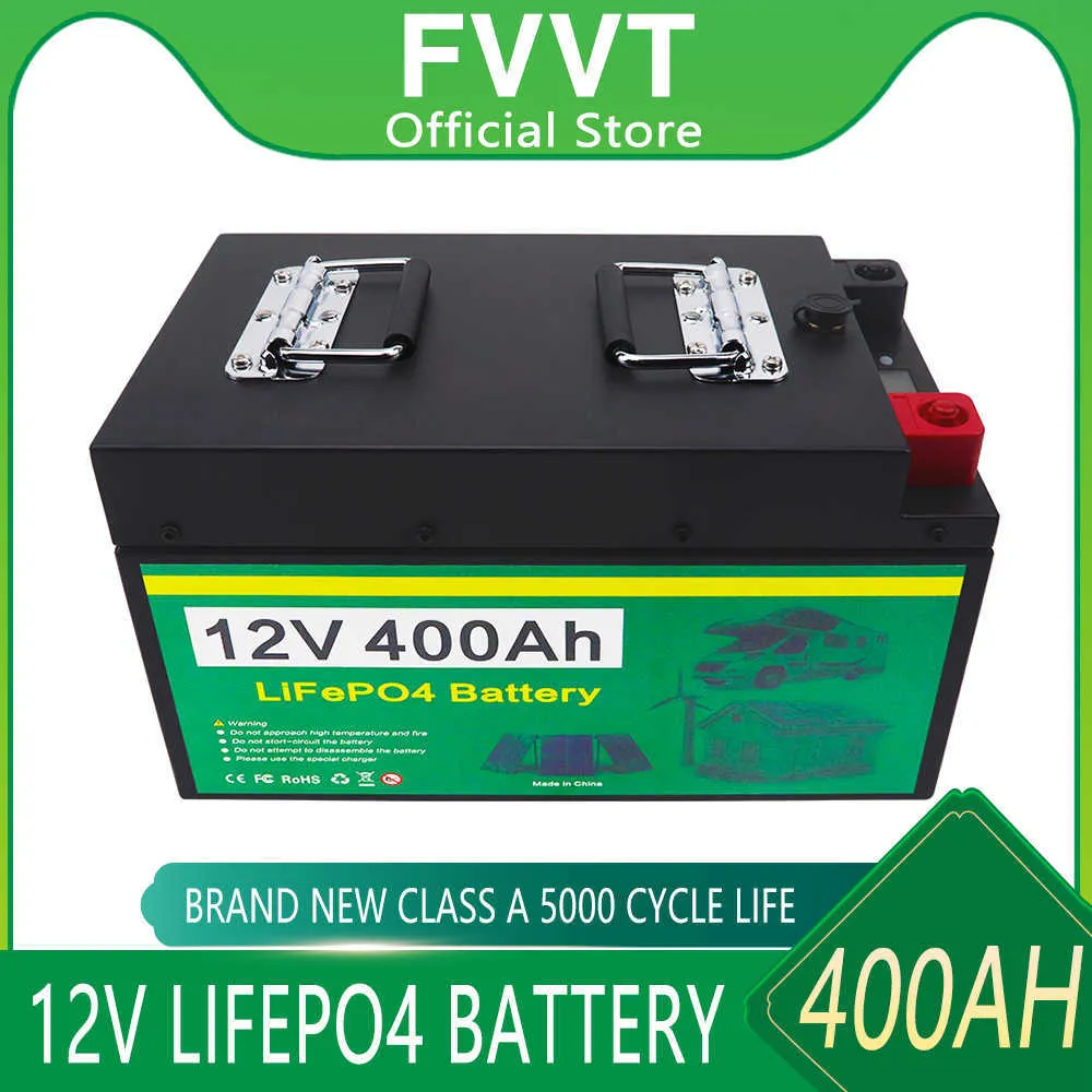 12V 400Ah LiFePO4 Lithium Iron Phosphate Battery Built-in BMS For Outdoor Camping Golf Cart Solar Storage With Charger