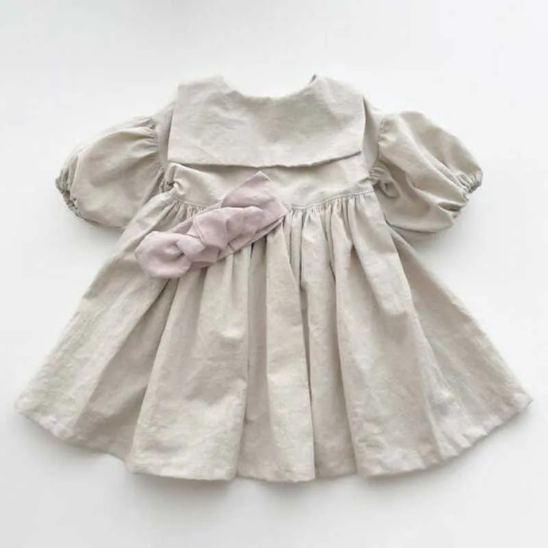 女の子のドレスガールズコットンとドレス夏の新しい女の赤ちゃんセーラー襟かわいい袖カジュアルルーズプリンセス