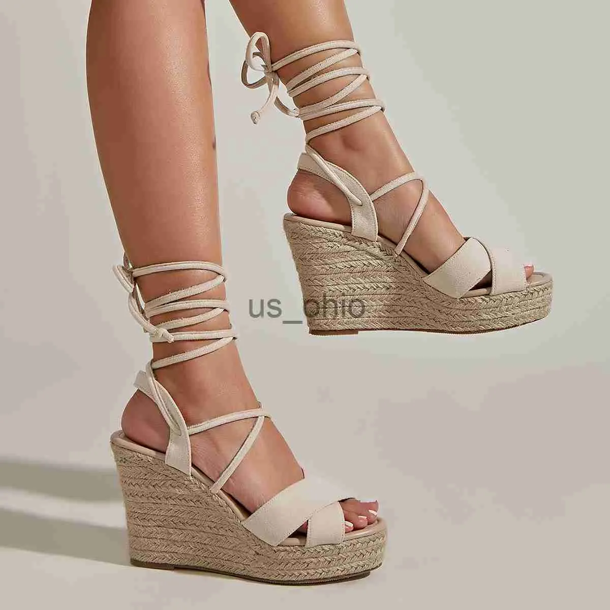 Sandals Criss Cross Strappy Espadrille Wedge Sandals For Women Roman Lace Up Open Toe Platform Sandals Shoes 2023 Summer Hot Sale New J230612