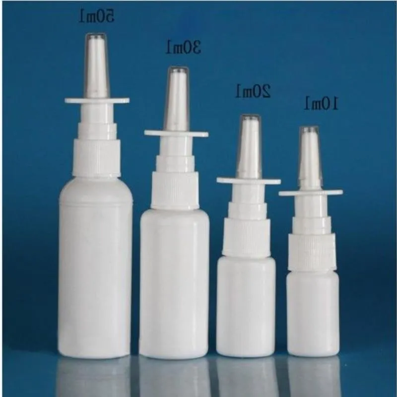 100 Teile/los 10 ml, 20 ml, 30 ml, 50 ml Weiße Nasensprayflaschen, medizinische Mundsprühflasche aus Kunststoff, leere nachfüllbare Zerstäuberflasche Vwxde