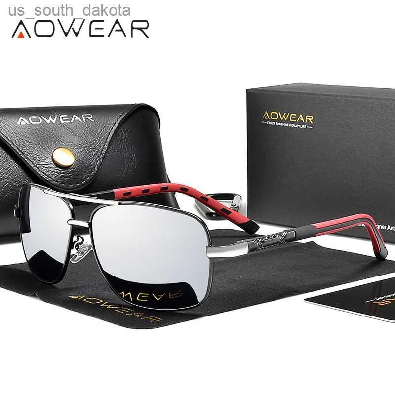 AOWEAR Occhiali da sole polarizzati a specchio da uomo per uomo Donna Qualità di lusso Rettangolo retrò UV400 Occhiali da sole da guida gafas de sol L230523