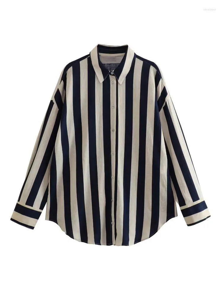 Women's Blouses MESTTRAF Sexy Design 2023 Y2K Oversized Striped Shirts Vintage Long Sleeve Front Button Female Chic Tops