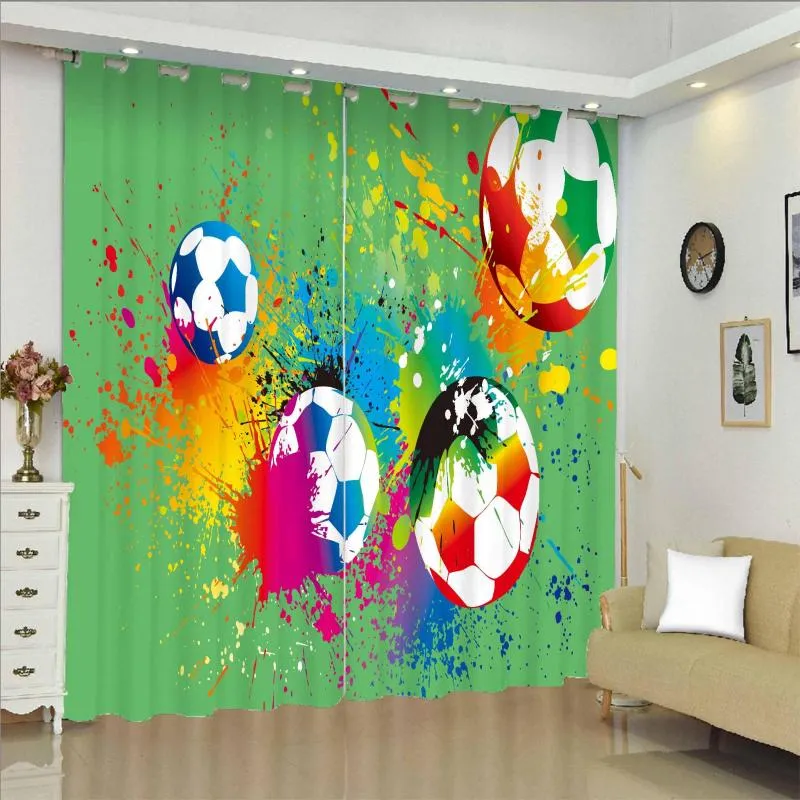 Rideau Garçons Football Sport Thème Rideaux Pour Enfants Adolescents Gravure Ballon De Football Motif Décor Fenêtre Panneaux Compétitif