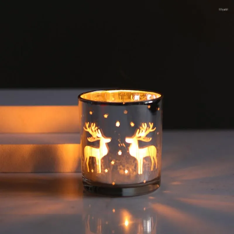 Portacandele Romantico Portacandele Barattolo Tealight Natale Renna Modello Tea Light Cilindro Regali di compleanno in argento