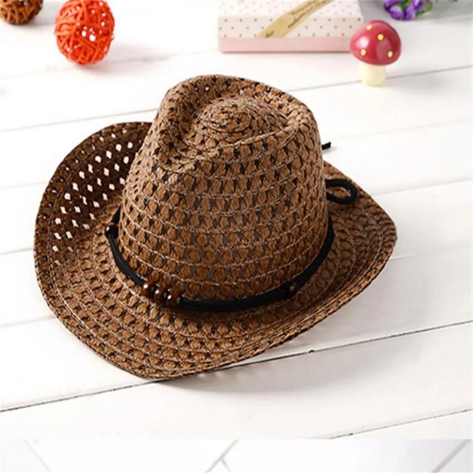 Barn Cowboy Pärled Straw Sun Hat Beach Visor Cap Outdoor för sommaren 286 -talet