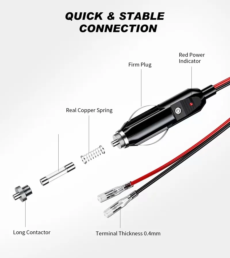 12V Male Car Cigarette Lighter Socket Plug Motorcycle Socket Power  Adapter Connector Fuse Converter Plug 15A