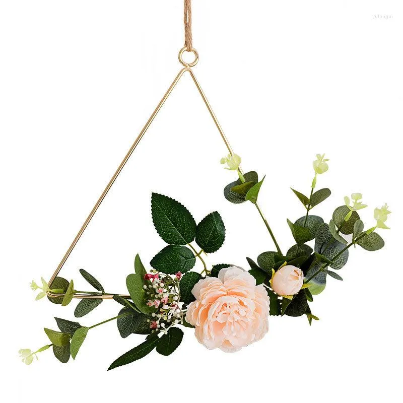 Fleurs décoratives 20 cm Bambou Anneau Décor À La Maison Artificielle Rose Fleur Portable Cercle Bois Cerceau Guirlande Rustique Décoration De Mariage Suspendus