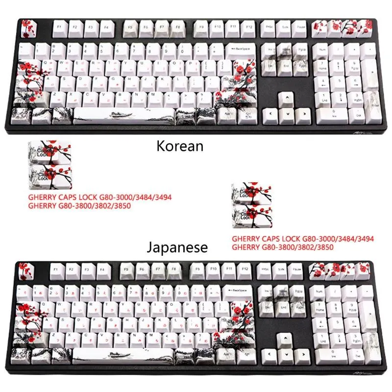 PADS COREAN Japonais Plum Blossom PBT Cinq côtés colorants 110 touches Profil OEM Keycap pour le clavier mécanique bricolage Keycaps