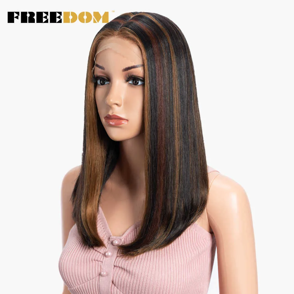 Femme synthétique dentelle perruques pour les femmes noires droite Bob dentelle perruque point culminant brun Piano couleur Cosplay perruques résistant à la chaleur 230524