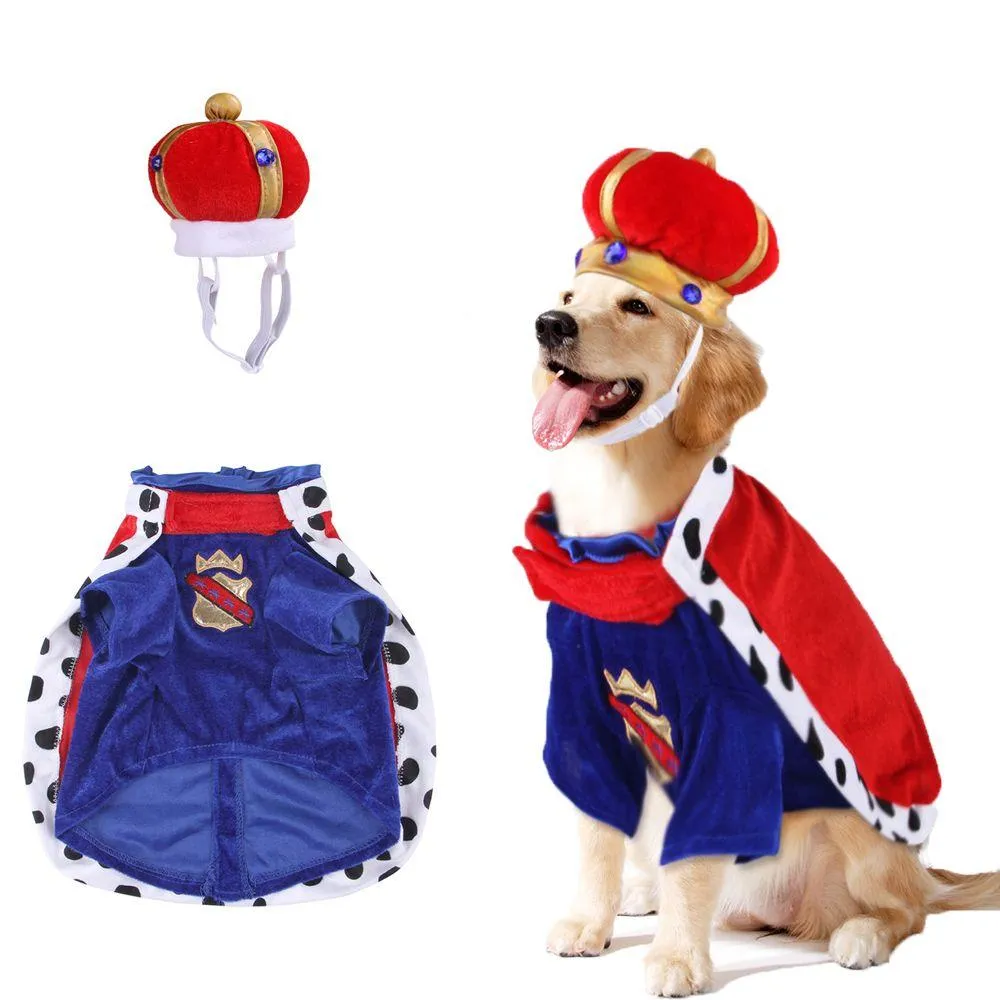 Vêtements de dessin animé chat/chien, vêtements transformés amusants, cape de roi, Costume d'halloween pour animaux de compagnie, chapeau couronne