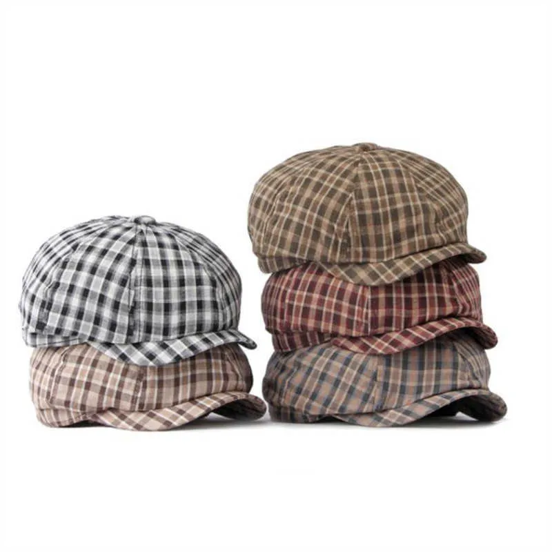 Bérets 2023 coton printemps été Plaid nouvelles garçons plat octogonal chapeau mâle et femme peintre béret 03 G230612