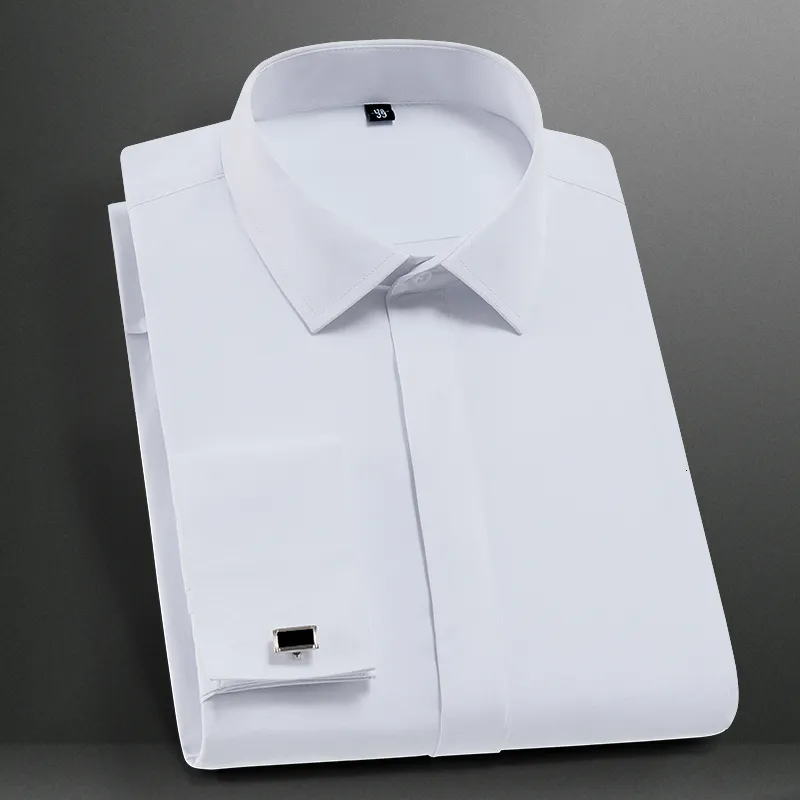 Koszulki męskie sukienki M-6xl klasyczne męskie mankiety Koszula Koszula z długim rękawem Placket Formal Business Standard-Fit Praca biurowa Białe koszule 230612